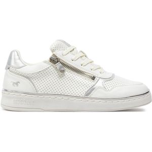 Mustang - Plateausneaker - Offwhite/Zilverkleur - Veterschoen met Rits