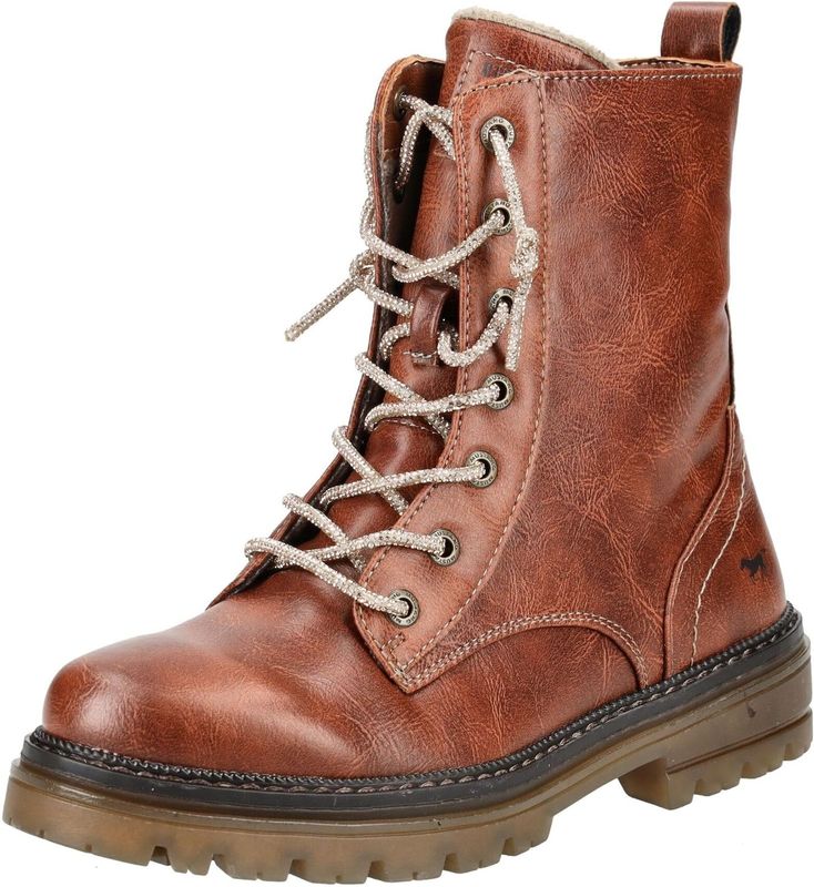 Mustang - Enkellaars - Kastanie used - Vetersluiting - Blokhak