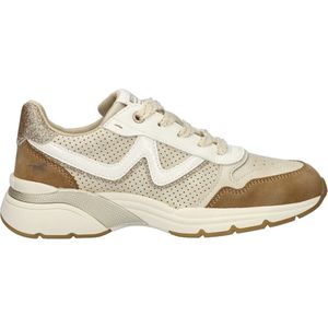 Mustang - Dames Sneaker - Beige Wit - Imitatieleer - Chunky Loopzool