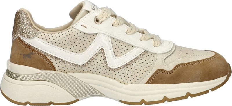 Mustang - Dames Sneaker - Beige Wit - Imitatieleer - Chunky Loopzool