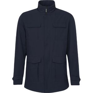 Bugatti halflange zomerjas donkerblauw effen rits wijde fit dubbele zakken