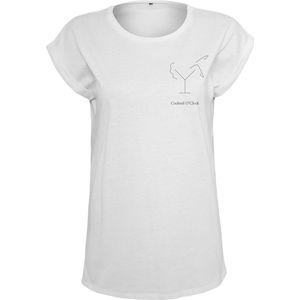 Mister Tee Damen Ladies Cocktail O'Clock Tee T-Shirt Round Neck White