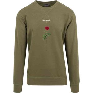 Mister Tee - Lost Youth Rose Crewneck sweater trui - Olijfgroen