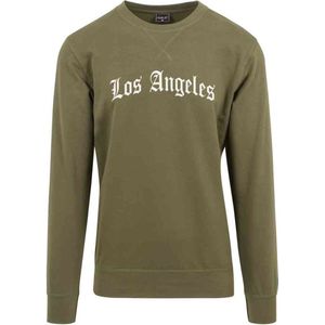 Mister Tee - Los Angeles Wording Crewneck sweater trui - Olijfgroen