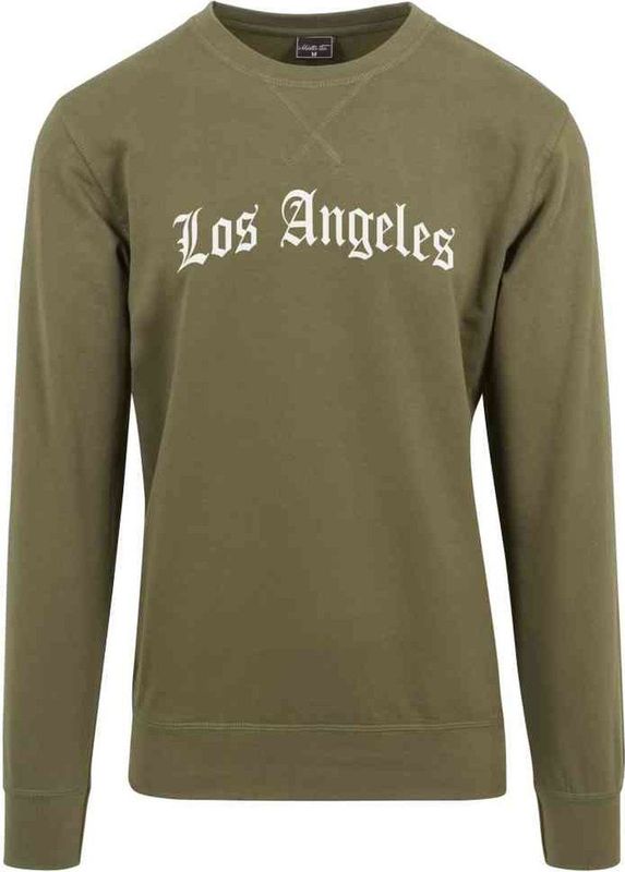 Mister Tee - Los Angeles Wording Crewneck sweater trui - Olijfgroen