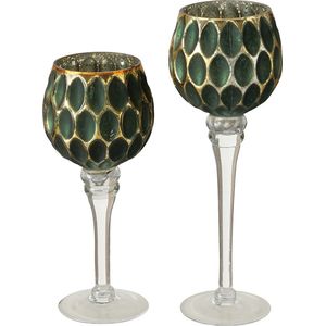 Set van 2 sfeerlichten van groen glas met gouden accenten