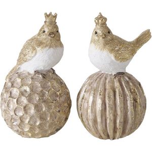 Set van 2 schattige vogels met kroontje op een gouden bol kerst