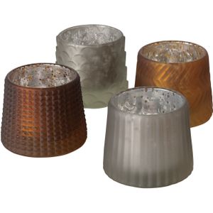 Boltze Home Theelichthouder glas Sabena bruin-zilver H7cm B8cm verkrijgbaar in verschillende dessins