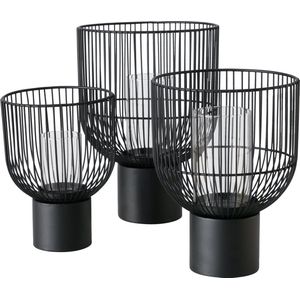 Set van 3 windlichten Cindy metaal zwart