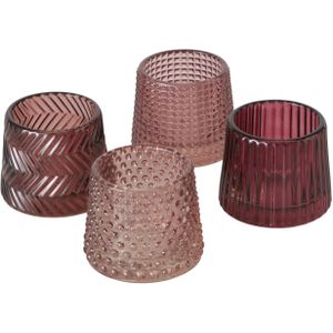 Boltze Home Theelichthouder glas Sabena roze H7cm B8cm lichtroze/ donker roze verkrijgbaar in verschillende dessins
