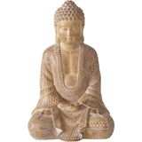 Boeddha beeld Legolas - binnen/buiten - kunststeen - antiek beige - 19 x 13 x 30 cm - Beeldjes