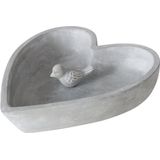 Boltze Vogelbad/voederschaal - hart - grijs -  beton - 24 x 5 cm - drinkschaal voor tuinvogels