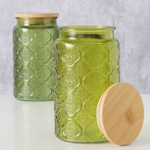 Boltze Home Voorraadpot Imola 1000ml Dia10x17cm Glas Gelakt Met Bamboe Deksel Groen groen Boltze Home