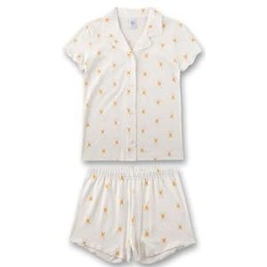 Sanetta Tieners meisjespyjama korte shorty knoopsluiting kraag katoen modal, wit pebble, 128 cm