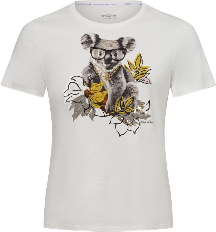 Marc Cain T-Shirt "Noble Neutrals" Premium Damenmode T-Shirt mit 3D-Tier-Applikation