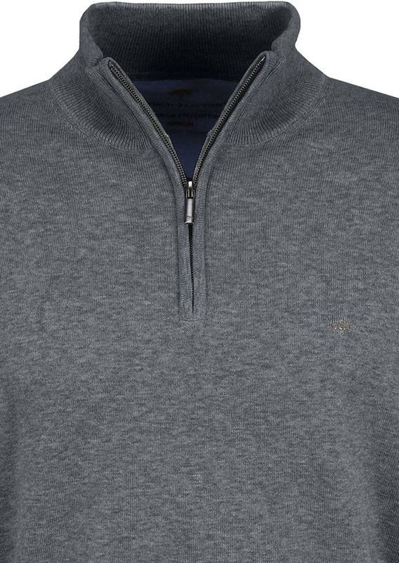 Fynch-Hatton - Troyer - Grijs - 100% Katoen - Casual Snit, Korte Rits, Lange Mouw