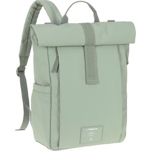 LÄSSIG Luiertas luiertas met luiermatje, bevestiging voor kinderwagen, flessenhouder, duurzaam product/Rolltop Up Backpack, zilvergroen, Zilver Groen