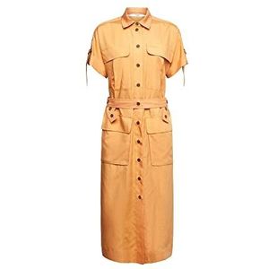 ESPRIT Met linnen: hemdblousejurk met riem, perzik, 40
