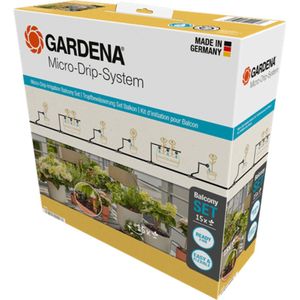 Gardena Micro-Drip-systeem druppelberegeningsset balkon (15 planten): Starterset direct gebruiksklaar, waterbesparend beregeningssysteem, eenvoudige & flexibele verbindingstechniek (13401-20)