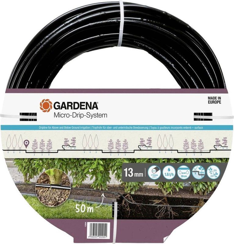 GARDENA Tropfer Micro-Drip-System Tropfrohr für Büsche/Hecken 1,6 l/h, 50 Meter