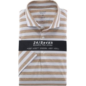 OLYMP 24/Seven Level 5 Overhemd - Beige - Gestreept - Katoen/Elastaan