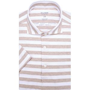 OLYMP - 24/7 Level 5 - Overhemd - Beige Gestreept - Korte Mouw - Strijkvriendelijk - Boordmaat: 41