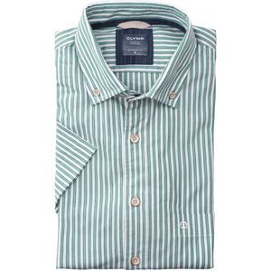 OLYMP - Casual Overhemd - Groen Gestreept - Popeline - Korte Mouw
