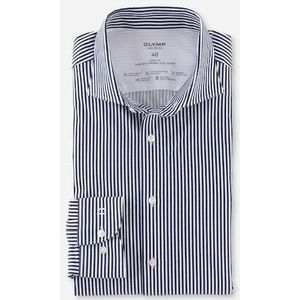 OLYMP - Level 5 - Overhemd - Marine Blauw Met Wit Gestreept - Katoen Met Elastaan