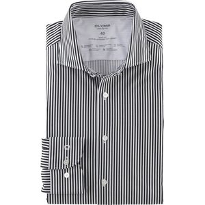 OLYMP 24/7 Level 5 Body Fit Overhemd - Zwart met Wit Gestreept - Popeline - Strijkvriendelijk