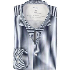 OLYMP - Level 5 Body Fit Overhemd - Marine Blauw met Wit Gestreept - Katoen met Elastaan