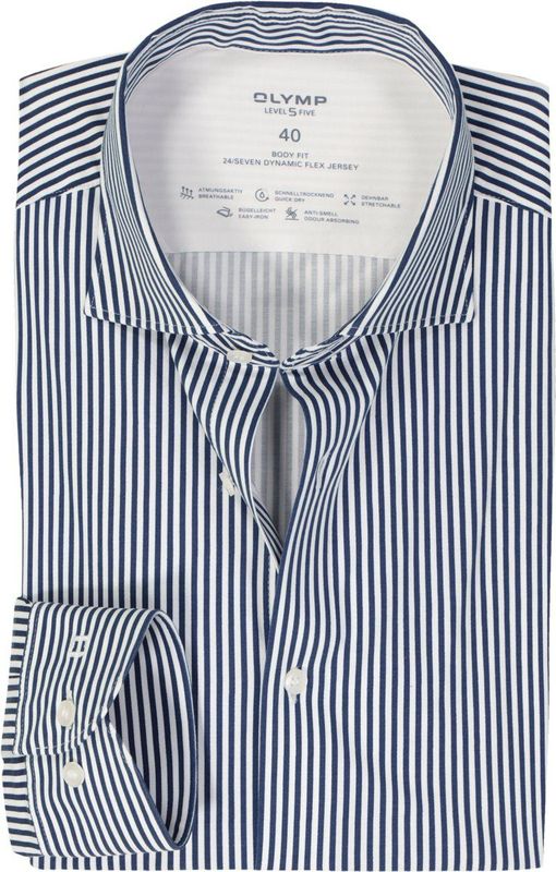 OLYMP - Level 5 Body Fit Overhemd - Lichtblauw - Tricot - Strijkvriendelijk
