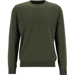 OLYMP modern fit trui wol - O-hals - olijfgroen