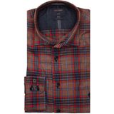 OLYMP - Modern Fit Overhemd - Rood - Katoen - Ruitmotief