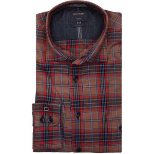 OLYMP - Modern Fit Overhemd - Rood - Katoen - Ruitmotief