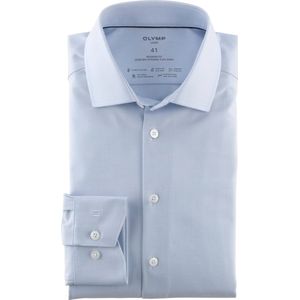 OLYMP - Blauw Effen Overhemd - Katoen/Polyester/Elastaan - Kent Kraag - Lange Mouwen