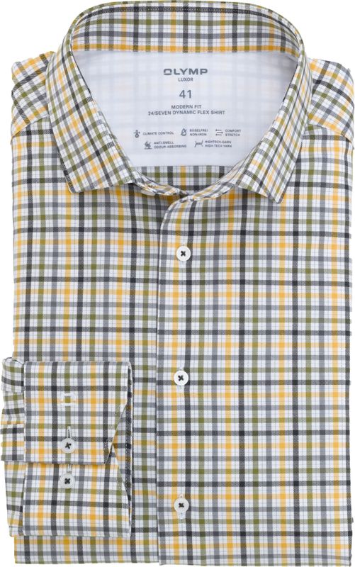 OLYMP Luxor 24/7 modern fit overhemd, popeline, mais geruit