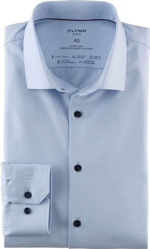 OLYMP - No. 6 - Overhemd - Lichtblauw - Super Slim Fit, Katoen met Polyester en Elastaan, Extra Easy Care