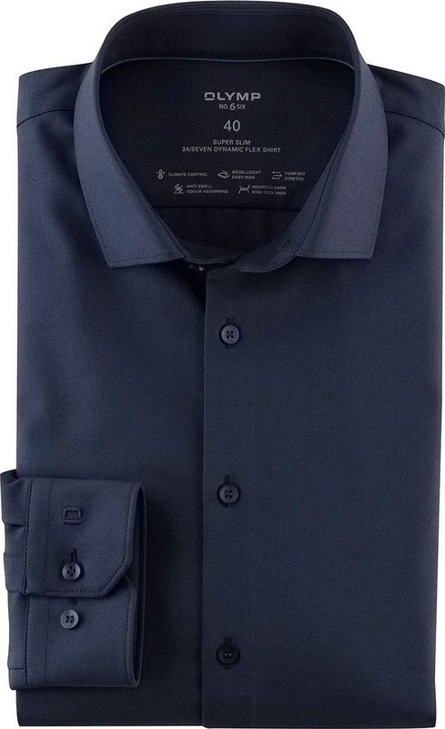 OLYMP - Heren Overhemd - Marine Blauw - Twill - Super Slim Fit