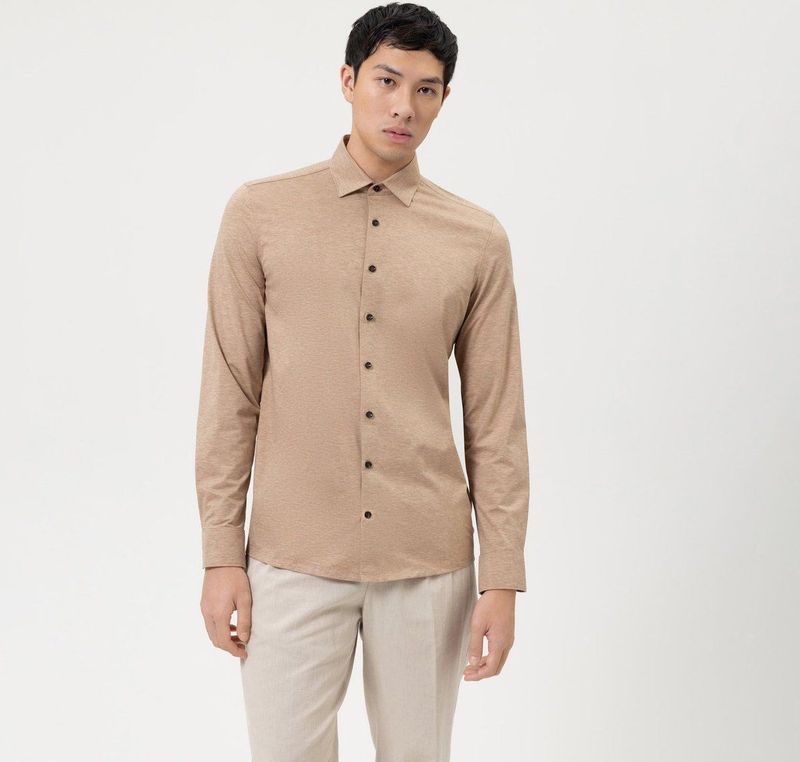 OLYMP - Level 5 - Overhemd - Beige - Strijkvriendelijk - Boordmaat 44