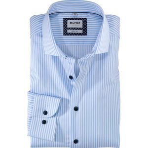 OLYMP Level 5 body fit overhemd twill bleu gestreept Strijkvriendelijk Boord