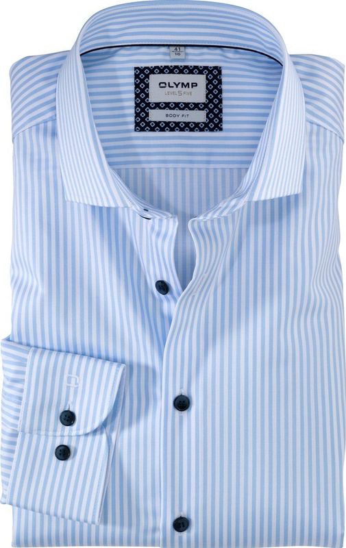 OLYMP - Level 5 Body Fit - Overhemd - Bleu Gestreept - Katoen/Elastolefine