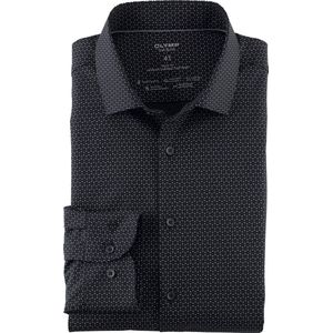 OLYMP 24/7 Level 5 body fit overhemd, popeline, zwart dessin