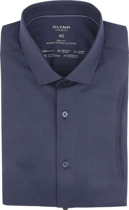 OLYMP 24/7 Level 5 Body Fit Overhemd - Marine Blauw - Twill - Strijkvriendelijk