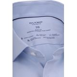 OLYMP - Blauw Effen Overhemd - Katoen/Polyester/Elastaan - Kent Kraag - Lange Mouwen