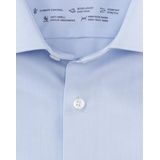 OLYMP - Blauw Effen Overhemd - Katoen/Polyester/Elastaan - Kent Kraag - Lange Mouwen