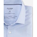 OLYMP - Blauw Effen Overhemd - Katoen/Polyester/Elastaan - Kent Kraag - Lange Mouwen