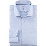 OLYMP - Blauw Effen Overhemd - Katoen/Polyester/Elastaan - Kent Kraag - Lange Mouwen