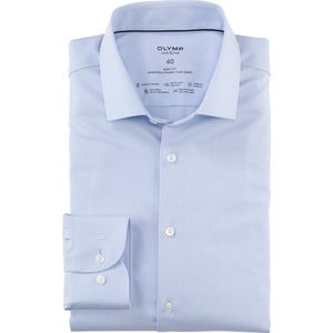 OLYMP - Blauw Effen Overhemd - Katoen/Polyester/Elastaan - Kent Kraag - Lange Mouwen