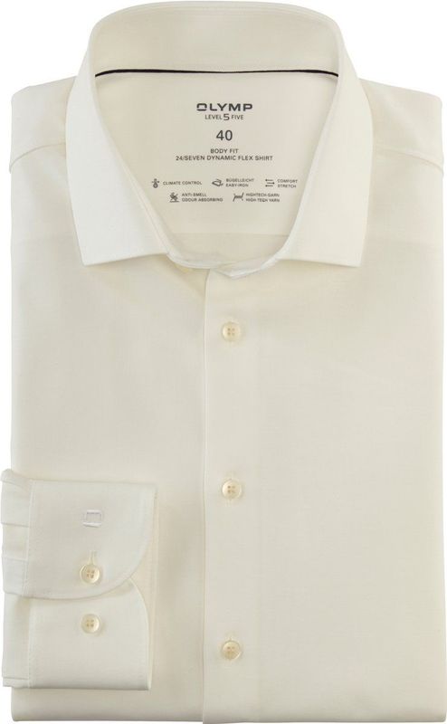OLYMP 24/7 Level 5 body fit overhemd - twill - lichtbeige - Strijkvriendelijk - Boordmaat: 44