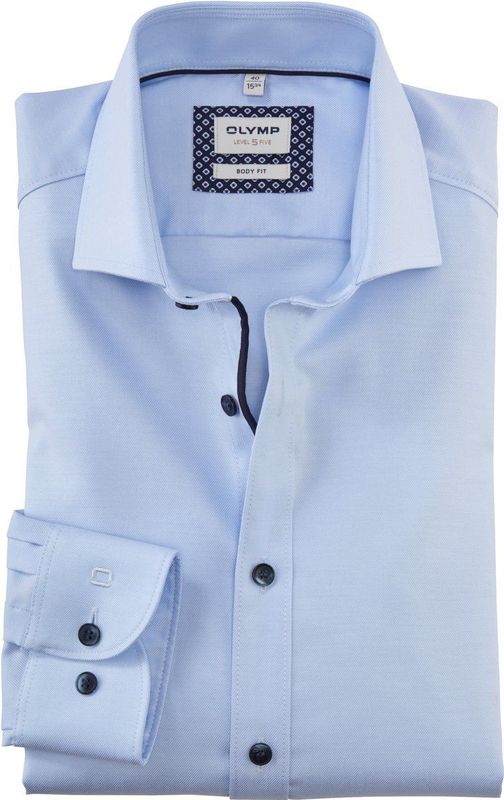 OLYMP Level 5 Body Fit Overhemd - Lichtblauw - Twill - Strijkvriendelijk